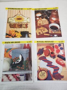 Vintage 1993 Annie's Attic Plastic Canvas Pattern Home Decor Lot of 4